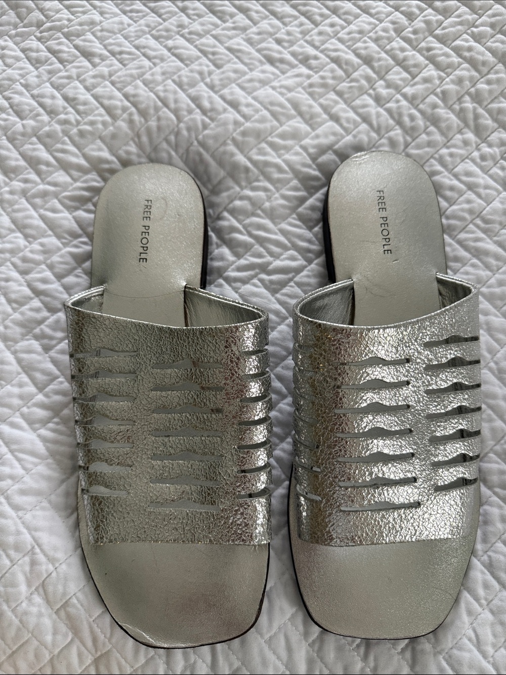 Free People Metallic Silver Cutout Slide Sandals
